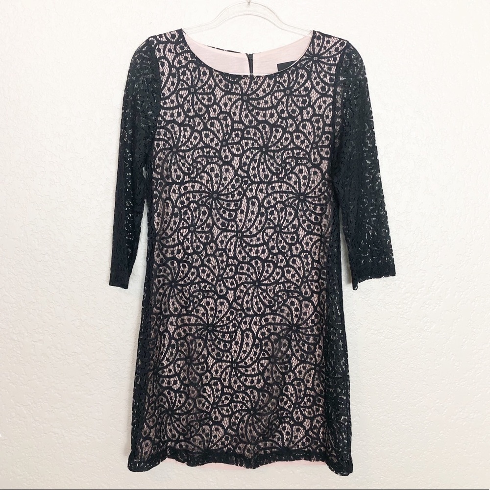 EUC Mango Suit Black Nude Lace Overlay Shift Dress